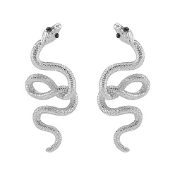 Платина Серьги-гвоздики из сплава змеи со стразами, платина, 60x25 мм