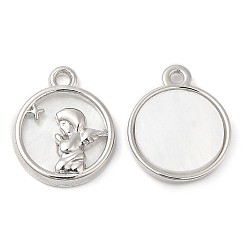 Platinum Alloy Pendants, with Glass, Cadmium Free & Lead Free, Flat Round with Fairy Charms, Platinum, 17x14x3mm, Hole: 1.4mm