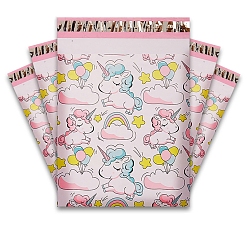 Единорог Прямоугольные полиэтиленовые самоклеящиеся упаковочные пакеты, розовые, единорог, 33x26 см, 50 шт / комплект