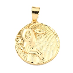 Козерог Латунные подвески, без кадмия, без никеля и без свинца, реальный 18 k позолоченный, Козерог, 22.8x20.8x3 мм, отверстие : 6x4 мм