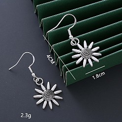 Цветок Серьги-подвески из латуни и сплава, античное серебро, цветок, 40x18 мм