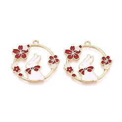 Малиновый Подвески из эмали и сплава, кролик и цветок, без кадмия, без никеля и без свинца, золотой свет, малиновый, 30x31x1.5 мм, отверстие : 1.8 мм