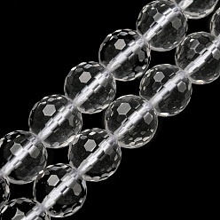 Хрусталь Природных кристаллов кварца бисер нитей, бусины из горного хрусталя, граненый (128 граней), круглые, 9.5~10 мм, отверстие : 1.2 мм, около 39 шт / нитка, 14.69~14.80 дюйм (37.3~37.6 см)