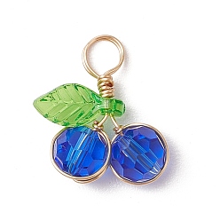 Синий Подвески из вишневого стекла, с медной проволокой светло-золотистого цвета и акрилом, граненый(32 граненый), синие, 16.5x15x5.5 мм, отверстие : 3.5 мм