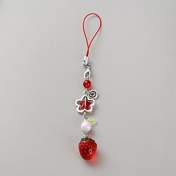 Красный Пластиковые клубничные бусины мобильные ремни, украшения для мобильных телефонов, красные, 140 мм