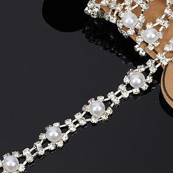 Платина 1 цепочки из стеклянных стразов, с латунной фурнитурой , гирлянды для свадьбы, с АБС-пластиком, жемчужинами и картоном., платина, 11x6.5 мм