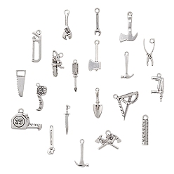 Argent Antique 20 pcs 20 pendentifs en alliage de style tibétain, charme des outils, argent antique, 15~31x5~24x1.2~6mm, Trou: 1.5~2.4mm, 1 pc / style