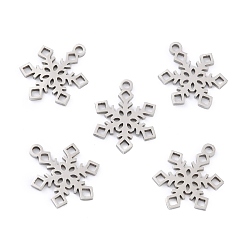 Stainless Steel Color Non-Tarnish 201 Stainless Steel Pendants, Snowflake, Stainless Steel Color, 17x13x1mm, Hole: 1.4mm