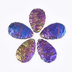 Разноцветный Гальванические подвески из натуральной драконьей крови с яшмой, с покрытием цвета радуги, слеза, красочный, 47x30~30.5x7 мм, отверстие : 1.2 мм