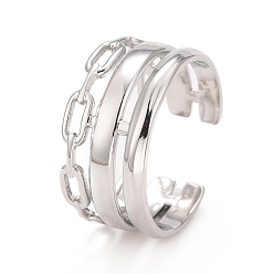 Stainless Steel Color Non-Tarnish 304 Stainless Steel Cable Chain Shape Open Cuff Ring for Women, Stainless Steel Color, US Size 8 1/2(18.5mm)