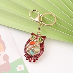 Red Zinc Alloy Keychain, with Rhinestone, Owl, Red, 12cm