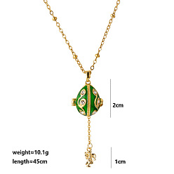 Лайм Подвеска-колье в виде пасхального яйца из латуни с кубическим цирконием и эмалью, открывающаяся, в виде клетки для бусин., золотые, желто-зеленые, 17.72 дюйм (45 см), Кулон : длиной 40 мм 