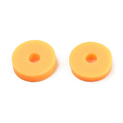 Orange Eco-Friendly Handmade Polymer Clay Beads, Disc/Flat Round, Heishi Beads, Orange, 6x1mm, Hole: 2mm, about 23500pcs/1000g