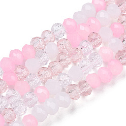 Pink Стеклянные бусины, граненые, рондель, розовые, 3x2.5 мм, отверстие : 0.6 мм, около 135~140 шт / нитка, 32~34 см