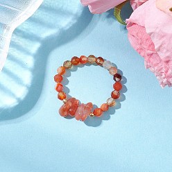 Red Agate Кольца из натурального красного агата, с латунными бусинами и эластичной хрустальной нитью, внутренний диаметр: 19 мм