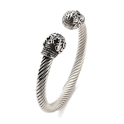 Antique Silver 304 Stainless Steel Cuff Bangles, Skull Torque Bangles, Antique Silver, Inner Diameter: 2-3/8 inch(6.1cm)