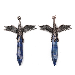 Ляпис-Лазурь Окрашенный натуральный лазурит, ограненные, заостренные, пулевидные, большие подвески, подвески в виде ангельских крыльев из сплава, Красная медь, 73~74x52~52.5x11 мм, отверстие : 4 мм