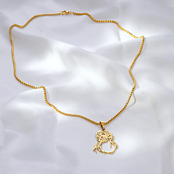 Настоящее золото 18K Кулон с изображением Иисуса из нержавеющей стали, вырезанным лазером, цепочка-коробка для унисекс, реальный 18 k позолоченный, 23.62 дюйм (60 см)