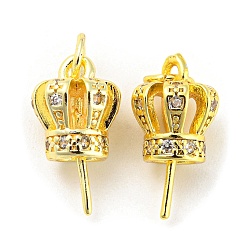 Золотой Латунные скобы с микропаве из кубического циркония, кулон поручительств, долговечный, без свинца и без кадмия, корона, золотые, 16x8.5 мм, штифты : 0.8 мм