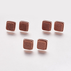 Goldstone Synthetische Ohrstecker aus Goldstein, mit Messing-Zubehör, Echtes rosafarbenes Gold überzogen, Viereck, 12x12x4.5~6 mm, Stift: 1 mm