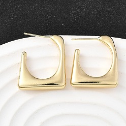 Настоящее золото 18K Трапециевидные латунные серьги-гвоздики, без свинца и без кадмия, стойки покрытие, долговечный, реальный 18 k позолоченный, 25x21.5x4.5 мм
