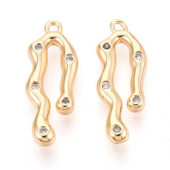 Настоящее золото 18K Латунные микропаве прозрачные подвески с фианитом, без кадмия, без никеля и без свинца, реальный 18 k позолоченный, 21x7.5x3 мм, отверстие : 1~1.2 мм