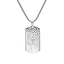 Нержавеющая Сталь Цвет Ожерелья с подвеской из нержавеющей стали с крестообразным ярлычком и стразами, с коробкой цепей, цвет нержавеющей стали, 23.62 дюйм (60 см)