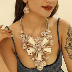 Античный Белый Комплекты украшений из сплава алюминия и акриловой смолы, включают серьги и ожерелья, цветок, старинный белый, Ожерелья: 400 mm, Серьги: 50 mm