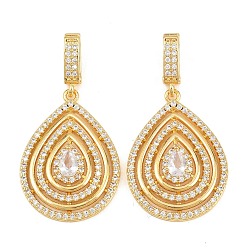 Teardrop Латунные микропаве прозрачные подвески с фианитом, золотые, слеза, 41.5 мм, отверстие : 7.5x3.5 мм