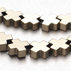 (252) Цвет внутри: морской / фиолетовый на подкладке Гальванизировать немагнитных синтетический гематит нитей бисера, крестик, античная бронза покрытие, 10x10x4 мм, отверстие : 1 мм, около 45 шт / нитка, 15.7 дюйм