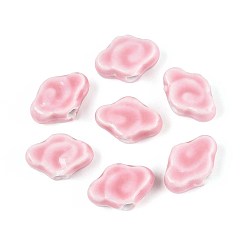 Pink Фарфоровые бусины ручной работы, облако, фантазии античного стекла фарфора, розовые, 10~12x16~16.5x6~6.5 мм, отверстие : 2.5~3 мм