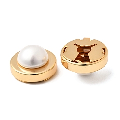 Real 18K Gold Plated SHEGRACE Brass Cufflinks, with ABS Imitation Pearl, Flat Round, Cadmium Free & Nickel Free & Lead Free, Long-Lasting Plated, Real 18K Gold Plated, 17.5x10mm, Hole: 5mm