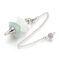 Зеленый Авантюрин Биолокационные маятники из натурального зеленого авантюрина, с латунной фурнитурой платинового цвета, трапециевидные, 235 мм, отверстие : 2 мм