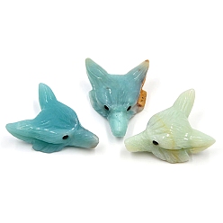 Амазонит Резные фигурки головы целебного волка из натурального амазонита, Украшения из камня с энергией Рейки, 38x28 мм, отверстие: 2~2.5 мм