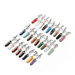 Mixed Stone Natural & Synthetic Gemstone with Brass Pointed Pendants, Cadmium Free & Lead Free, Bullet Shaped, 65~70mm, Hole: 4.6mm