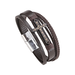 Кокосово-Коричневый Кожа PU многожильных браслеты, браслеты с подвесками в виде креста, кокосового коричневый, 8-1/4 дюйм (21 см)