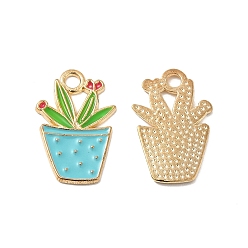 Голубой Подвески из эмали и сплава, очарование растения в горшке, золотые, голубой, 22x14.5x1.5 мм, отверстие : 2.5 мм