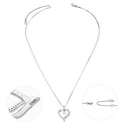 Platinum TINYSAND Rhodium Plated 925 Sterling Silver Elegant Hollowed Heart Necklace, with Cubic Zirconia, Platinum, 14 inch