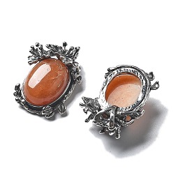 Красный Авантюрин Натуральный красный авантюрин подвески, овальные подвески с латунными листьями, античное серебро, без свинца и без кадмия, 28x21x9 мм, отверстие : 6.5x3 мм