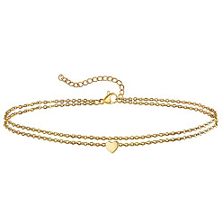 Золотой Летний пляж 201 двухслойные браслеты на ногу из нержавеющей стали с цепочкой в форме сердца для женщин, золотые, 9-7/8 дюйм (250 мм)