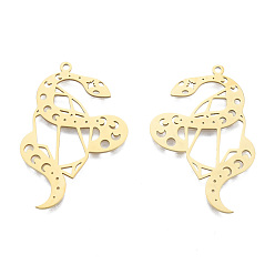 Настоящее золото 18K 201 подвески из нержавеющей стали, змеиный амулет с луной, реальный 18 k позолоченный, 39x26x1 мм, отверстие : 1.5 мм