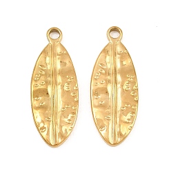 Chapado en Oro Real 18K 304 colgantes de acero inoxidable, encantos de plumas, revestimiento de iones (ip), real 18 k chapado en oro, 27x10x2 mm, agujero: 2.4 mm