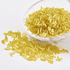 Золотистый Стеклярус, прозрачные цвета радуги, золотые, 6x2 мм, отверстия: 0.5 мм, около 10000 шт / мешок