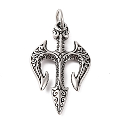 Античное Серебро 316 большие подвески из хирургической нержавеющей стали, с целью перехода в кольце, амулет с тремя зубцами, античное серебро, 60x35.5x5 мм, отверстие : 4.5 мм
