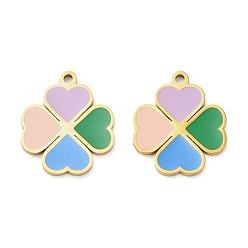 Настоящее золото 18K 304 подвески из нержавеющей стали, с эмалью, ионное покрытие (ip), клевер, разноцветные, 17x15x1.5 мм, отверстие : 1.4 мм