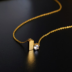 Сердце 304 ожерелья с подвесками из нержавеющей стали с прозрачными кубическими циркониями, реальный 18 k позолоченный, сердце, 14.96 дюйм (38 см), Кулон : 8x8 мм