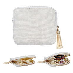 Белый Тканевые мешочки на молнии для хранения ювелирных изделий, сережек, колец, браслетов и ожерелий, с кисточкой., прямоугольные, белые, 11.2x12.7x3.35 см