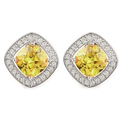 Золотистый Серьги-гвоздики с ромбами из кубического циркония, ювелирные изделия из латуни и платины для женщин, золотые, 15x15 мм