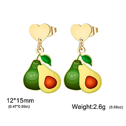 Avocado 304 Stainless Steel Stud Dangle Earrings, Fruits, Golden, Avocado, 12x15mm