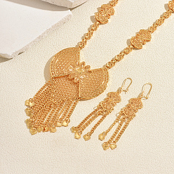 Oro Conjuntos de pendientes y collares vintage de aleación hueca con borla y lazo para mujer., dorado, 18.70 pulgada (47.5 cm)